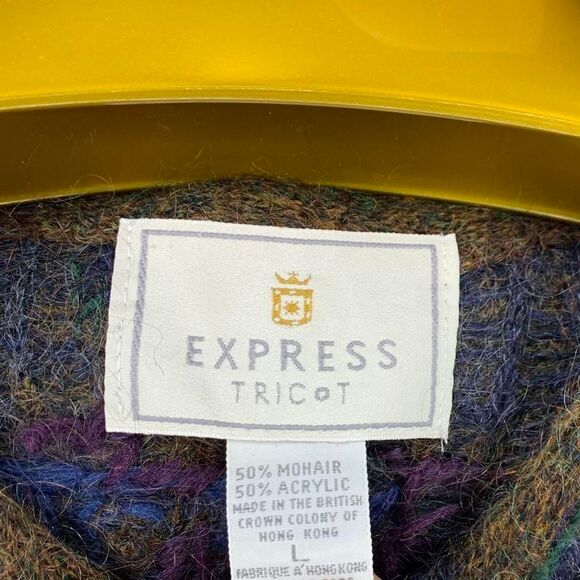 Express Tricot Vtg 80s 90's Mohair Blend Dimensional Berry Floral Cardigan Large - Picture 3 of 3